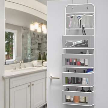 Simple Houseware Over Door 4 Clear Window Pocket Organizer with 3 Pockets, Grey