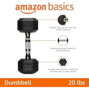 Amazon Basics 20lb Rubber Hex Dumbbell for Home Workouts