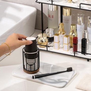 QTTCMY Stylish Bathroom Cup Dispenser with Wood Stand