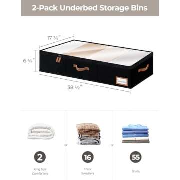 StorageWorks Extra Large Under Bed Storage Containers with Handles and Label Holder, 2 Pack Ultra-thick Fabric Underbed Bins, Closet Organizer for Clothes, Blankets, Sweater