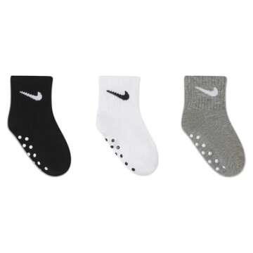 NIKE Children's Apparel Baby Ankle Gripper Socks (3 Pairs), Black/White/Grey, 12/24M