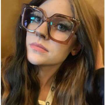 FEISEDY Oversized Square Anti Blue Light Glasses Block Eye Strain Glare Pearl Inlay Arm Cat Eye Fash...