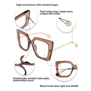 FEISEDY Oversized Square Blue Light Glasses for Comfort and Style