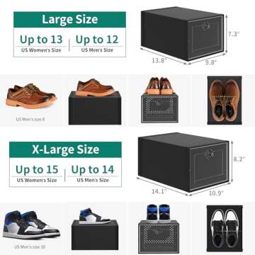 YITAHOME XL Stackable Storage Boxes, 18 PCS Organizers and Drawers for Shoes - Black (X-Large Size-Fits All Shoes)