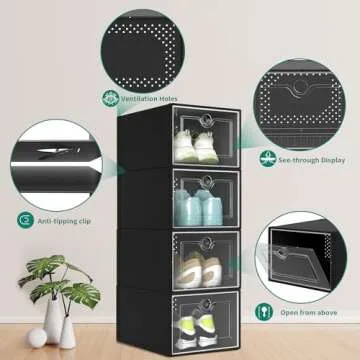 YITAHOME XL Stackable Storage Boxes, 18 PCS Organizers and Drawers for Shoes - Black (X-Large Size-Fits All Shoes)
