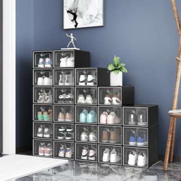 YITAHOME XL Stackable Storage Boxes, 18 PCS Organizers and Drawers for Shoes - Black (X-Large Size-Fits All Shoes)