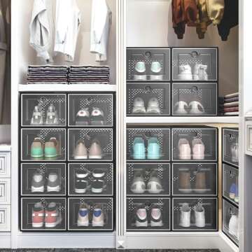 YITAHOME XL Stackable Storage Boxes, 18 PCS Organizers and Drawers for Shoes - Black (X-Large Size-Fits All Shoes)