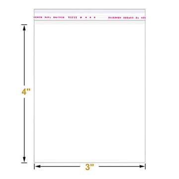 200 Pack 3" x 4" Thick Small Clear Resealable Self Seal Cellophane Plastic Bags Adhesive Cello Poly Bag For Packaging Jewelry Bead Necklace Ring Gift