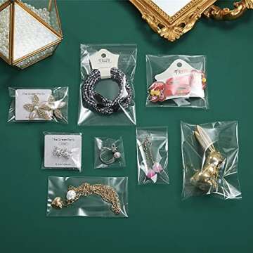 200 Pack 3" x 4" Thick Small Clear Resealable Self Seal Cellophane Plastic Bags Adhesive Cello Poly Bag For Packaging Jewelry Bead Necklace Ring Gift