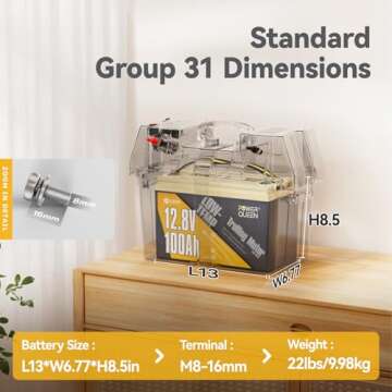 Power Queen 12.8V 100Ah LiFePO4, Upgraded Low Temperature Cut-off Function, Built-in 100A BMS, Grade...