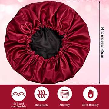 Geyoga 4 Pieces Silk Satin Bonnet Sleep Cap Extra Large Hair Bonnet for Sleeping Double Layer Reversible Hair Cap for Women Natural Curly Hair