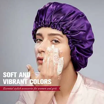 Geyoga 4 Pieces Silk Satin Bonnet Sleep Cap Extra Large Hair Bonnet for Sleeping Double Layer Reversible Hair Cap for Women Natural Curly Hair