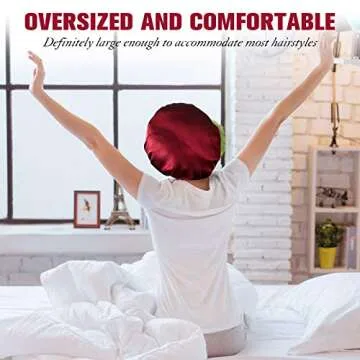 Geyoga 4 Pieces Silk Satin Bonnet Sleep Cap Extra Large Hair Bonnet for Sleeping Double Layer Reversible Hair Cap for Women Natural Curly Hair