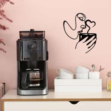 Oubasa Metal Coffee Sign Wall Art, Kitchen Home Wall Decor, Minimalist Woman Coffee Black Wall Decors Modern Art for Office Living Room Coffee Bar Decorations, Housewarming Gifts