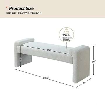 HULALA HOME 58.5" End of Bed Bench, Modern Fabric Upholstered Entryway Bench, Footrest Stool Accent ...