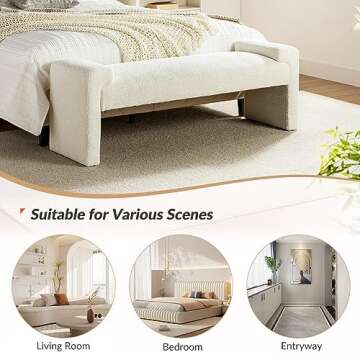 HULALA HOME 58.5" End of Bed Bench, Modern Fabric Upholstered Entryway Bench, Footrest Stool Accent Bench with Solid Wood Frame for Bedroom Living Room, Ivory