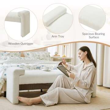 HULALA HOME 58.5" End of Bed Bench, Modern Fabric Upholstered Entryway Bench, Footrest Stool Accent Bench with Solid Wood Frame for Bedroom Living Room, Ivory