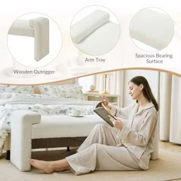 HULALA HOME 58.5" End of Bed Bench, Modern Fabric Upholstered Entryway Bench, Footrest Stool Accent Bench with Solid Wood Frame for Bedroom Living Room, Ivory