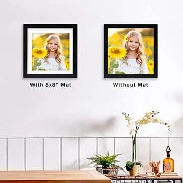 10x10 Black Square Picture Frames Set of 2 Classic Natural Wood Photo Frame for Wall or Tabletop Display