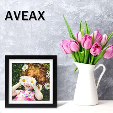 10x10 Black Square Picture Frames Set of 2 Classic Natural Wood Photo Frame for Wall or Tabletop Display