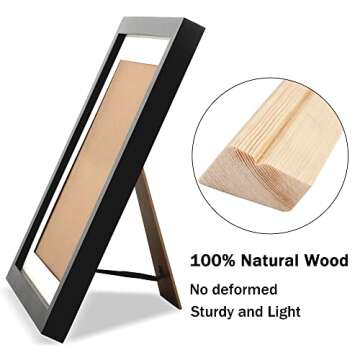 10x10 Black Square Picture Frames Set of 2 Classic Natural Wood Photo Frame for Wall or Tabletop Display