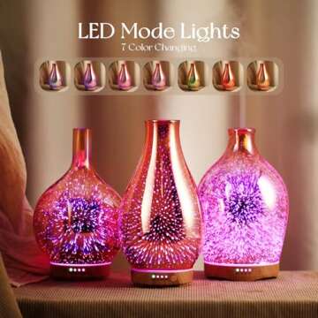 Porseme Essential Oil Diffuser 3D Glass Aromatherapy Ultrasonic Humidifier Cool Mist, Auto Shut-Off,...