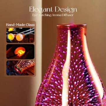 Porseme Essential Oil Diffuser 3D Glass Aromatherapy Ultrasonic Humidifier Cool Mist, Auto Shut-Off, Timer Setting, BPA Free for Home Office Hotel Yoga Gym Leisure SPA Gift 100ml