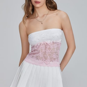 Trendy Womens Lace Patchwork Crop Tube Top for Summer