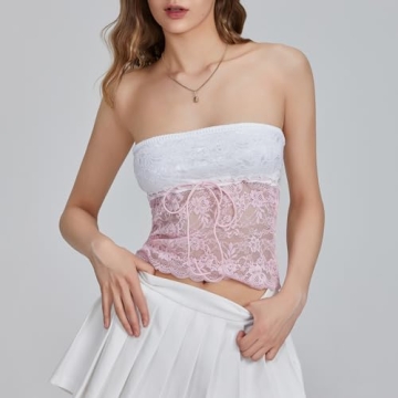 Trendy Womens Lace Patchwork Crop Tube Top for Summer