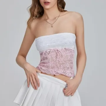 Trendy Womens Lace Patchwork Crop Tube Top for Summer