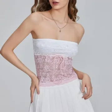 Trendy Womens Lace Patchwork Crop Tube Top for Summer