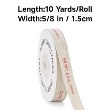 KINGLAKE Merry Christmas Ribbon 5/8" x 10 Yards Cotton Christmas Ribbon Natural Twill Tape Cotton with Black Merry Christmas Herringbone Holiday Ribbon for Crafts Gift Wrapping Thin Xmas Ribbons