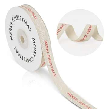 KINGLAKE Merry Christmas Ribbon 5/8" x 10 Yards Cotton Christmas Ribbon Natural Twill Tape Cotton with Black Merry Christmas Herringbone Holiday Ribbon for Crafts Gift Wrapping Thin Xmas Ribbons
