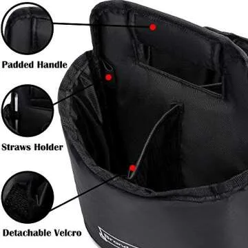 Brandzini Reusable Insulated Cup Carrier, Lightweight Padded and Foldable Drink Holder with Detachable dividers (Fits Maximum 2 Large Size Coffee Due to Wide Lid Size)