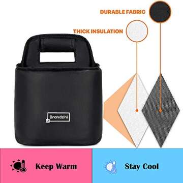 Brandzini Reusable Insulated Cup Carrier, Lightweight Padded and Foldable Drink Holder with Detachable dividers (Fits Maximum 2 Large Size Coffee Due to Wide Lid Size)