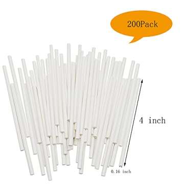 4 Inch White Lollipop Sticks, Lollipop Treat Sticks, for Homemade Candy, Cookies, Dessert, 200 Pcs