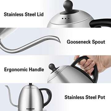 Stariver Electric Gooseneck Kettle for Coffee & Tea