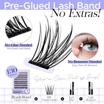 BEYELIAN Self Adhesive Lash Clusters Kit D+ Curl Press-On No Glue Needed DIY Lash Extension Reusable...