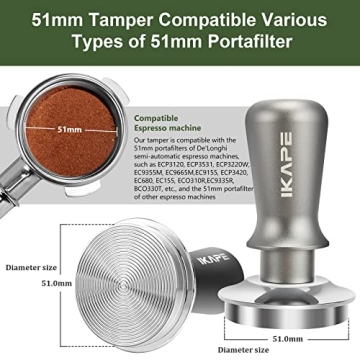 IKAPE 51mm Espresso Tamper, Premium Barista Coffee Tamper with Calibrated Spring Loaded, 100% Flat Stainless Steel Base Tamper for Espresso Machine