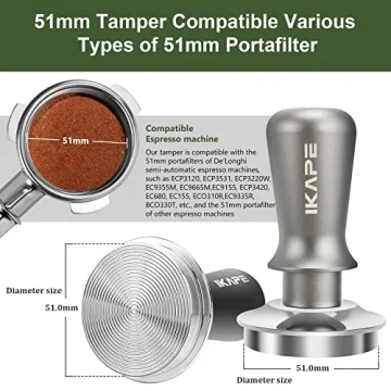 IKAPE 51mm Espresso Tamper, Premium Barista Coffee Tamper with Calibrated Spring Loaded, 100% Flat Stainless Steel Base Tamper for Espresso Machine