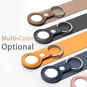 Leather Protective Case for Apple AirTag with Key Chain, Easy Carry AirTag Key Ring Cover for AirTags Finder Keychain Backpacks Liner Bags Accessory (Brown)