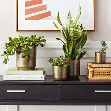 Kalalou NDE1090 Set of Aged Finish Metal Flower Pots, One Size, Brass