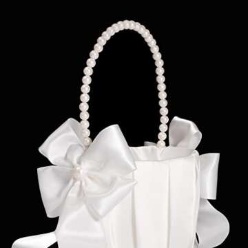 Elegant Wedding Flower Girl Baskets - Set of 2 Ivory with Pearl Handle