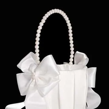 Elegant Wedding Flower Girl Baskets - Set of 2 Ivory with Pearl Handle