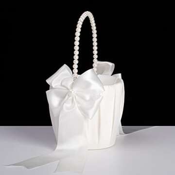 Ivory Flower Girl Baskets with Pearl Handles for Weddings