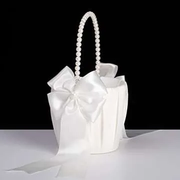Ivory Flower Girl Baskets with Pearl Handles for Weddings