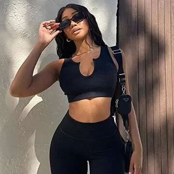 YVYVLOLO Workout Sets for Women 2 Piece Seamless Ribbed Sports Bra High Waist Yoga Shorts Outfits(Y429-Black-S)