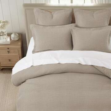 Levtex Home - Mills Waffle Beige Fawn Duvet Cover Set - Twin/Twin XL Duvet Cover + One Standard Pillow Case - Beige Fawn Waffle Weave - Duvet Cover (66 x 88in.) and Pillow Case (26 x 20in.) - Cotton