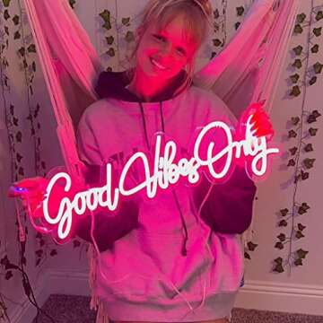 Large Good Vibes Only Neon Signs, 23.6 inches LED Neon Light Sign Art Gifts for Bachelorette Party First Birthday Favors Room Apartment Home Wall Decorations
