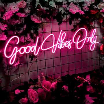 Large Good Vibes Only Neon Signs, 23.6 inches LED Neon Light Sign Art Gifts for Bachelorette Party First Birthday Favors Room Apartment Home Wall Decorations